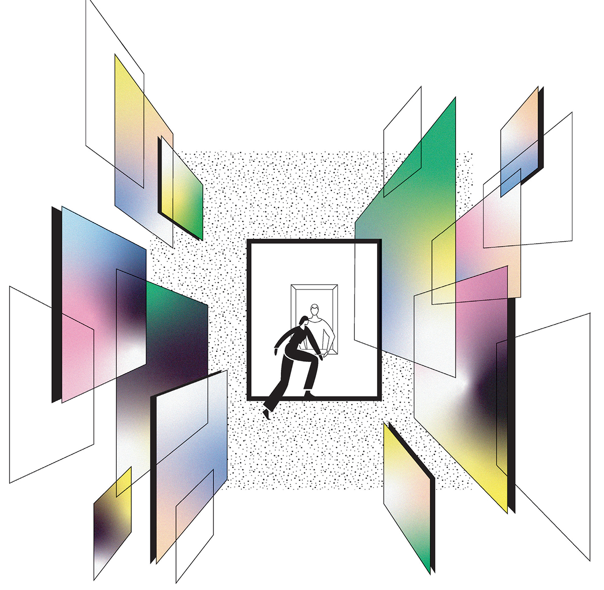 Illustration of squares and a man climbing